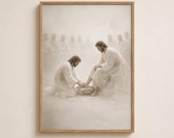 Jesus Washes Feet Print Set | Sepia Christian Wall Art | LDS Scripture Decor | Humble Savior Poster | Instant Download JPG+PDF