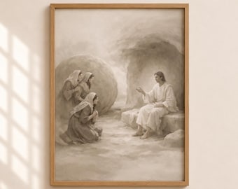 Empty Tomb Resurrection Art Printable | Mark 16 Bible Scene | Easter Christian Wall Art | Jesus Resurrection | Religious Printable Decor