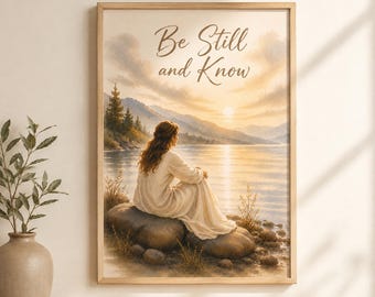 Be Still and Know Printable Wall Art, Christian Watercolor, Psalm 46:10 Scripture Art, Peaceful Lake Digital Download