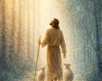 Jesus den gode herden konsttryck | Kristen tro dekor (direkt nedladdning)