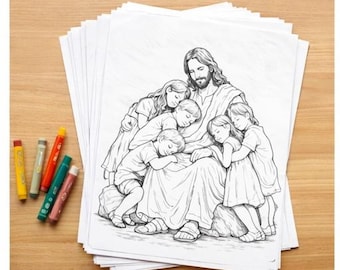 Jesus With Children Coloring Pages | Christian Coloring Book | LDS Coloring Pages | Printable Bible Coloring Sheets