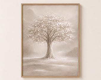Tree of Life Wall Art Printable, Neutral Beige Tree of Life Print, Christian Botanical Wall Decor, LDS Digital Art