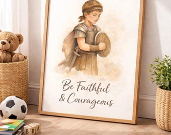 Var trofast och modig LDS pojke krigare tryck, Stripling krigare barnrum väggkonst, Mormons bok pojkar konst, kristna barn utskrivbara
