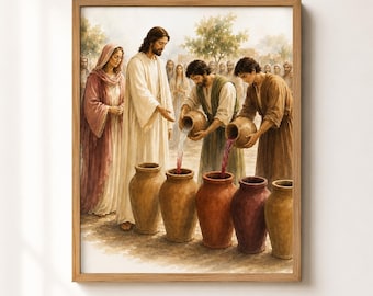Jesus Turns Water into Wine Printable Wall Art | Wedding at Cana Watercolor | Christian Decor | Bible Art Digital Download
