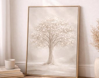 Drzewo Życia – grafika ścienna do druku, neutralny beżowy wydruk Drzewa Życia, chrześcijańska botaniczna dekoracja ścienna, cyfrowa sztuka Kościoła Jezusa Chrystusa Świętych w Dniach Ostatnich