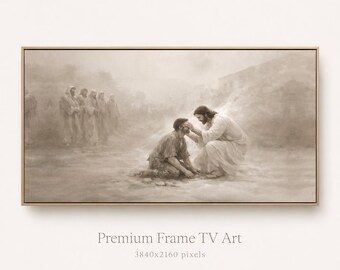 Jesus Heals the Blind Man TV Art | Sepia Christian Home Decor (Digital Download)