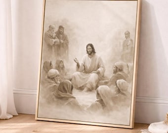 Jesus Teaching in the Temple Art Sepia, Cleansing the Temple Christ Scene, Holy Week Scripture Wall Art, Christian LDS Printable