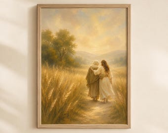 Naomi & Ruth Christian Wall Art Printable, Bible Scripture Art Download, Jesus Faith Gift, Neutral Oil Painting