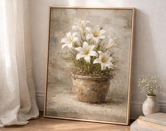 Easter Lily Wall Art Printable • Christian Easter Decor • Resurrection Lily Painting • Religious Flower Art • Vintage Lily Artwork