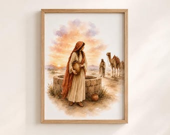 Rebekah at the Well Printable Wall Art, Old Testament Scripture Art, Bible Story Decor, Christian Digital Download