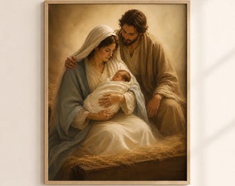 Holy Family Nativity Printable Wall Art | Jesus Mary Joseph Christian Christmas Decor | LDS Digital Download | Instant Print