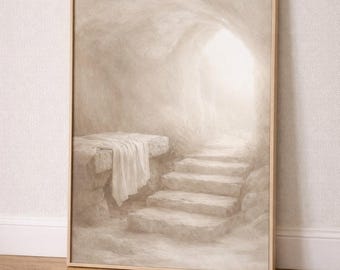 Empty Tomb Christian Art Print | Beige Easter Decor (Digital Download)