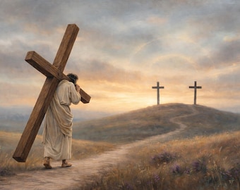 Jesus Carrying Cross, Vintage Christian Art, Easter Decor (Digital Download)