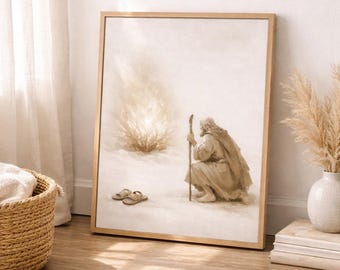 Moses Burning Bush Wall Art Sepia Printable, Bible Story Art, LDS Christian Decor, Neutral Scripture Art, Instant Download