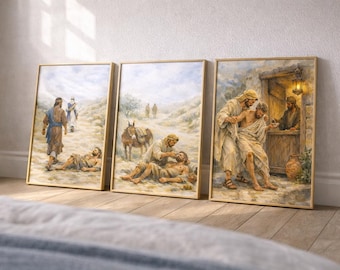 Gute Samariter Triptychon christliche Wandkunst | Bibel Gleichnis Printable | LDS Christliche Dekoration | Schrift Kunstwerk Set | Digitaler Download