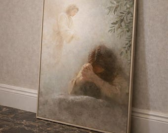 Konsttryck med Jesus som ber | Getsemane kristen heminredning (digital nedladdning)