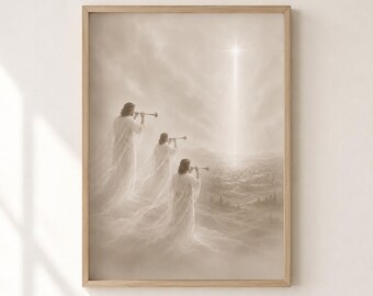 Angels Announce His Birth Sepia Christian Wall Art, Bethlehem Christmas Nativity, Angel Printable Digital Download