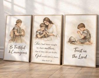 Väggkonstpaket för barnrum med pojkar | Alma 56 Mödrar visste det-tryckset | Utskrivbara LDS-unga krigare | Lita på Herren-konst