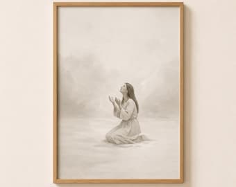 Hannah Praying Wall Art Printable, Mother’s Day Christian Gift, Bible Woman Prayer Art, Neutral Religious Printable, Scripture Decor