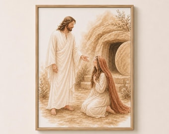 Risen Christ Appears to Mary Magdalene Wall Art, Christian Easter Print, Bible Art, Neutral Jesus Artwork, LDS Home Decor