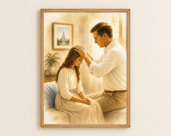 LDS Father’s Blessing Watercolor Print, Priesthood Blessing Daughter, Matthew 16:18-19, LDS Young Women Art, Christian Wall Art