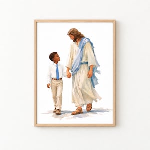 LDS pojkedopkonst, Jesus med barn, dopprogramomslag, primär dopgåva, utskrivbar kristen akvarell, digital nedladdning