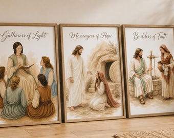LDS Young Women New Names Wall Art Bundle | Gatherers of Light, Messengers of Hope, Builders of Faith | LDS Girls Room Decor