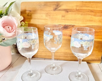 Vintage Arcopal France “Florine” Wine Glasses | French Floral Stemware | Cottagecore Glass Set | French Country Decor | Marked France