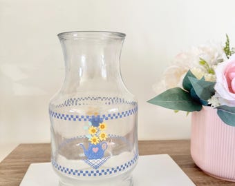 Jarra de cristal vintage Anchor Hocking x Hallmark – Tetera de cuadros azules de 1986 – Decoración de cocina estilo cottagecore