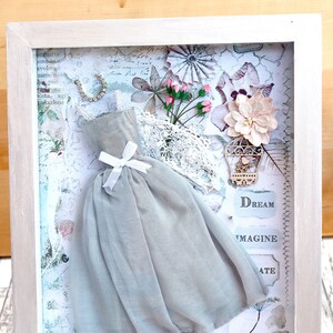 Dream Shadowbox Collage, Romantic Silver Grey Evening Gown Shadowbox,  Wall Decor, 3D Collage