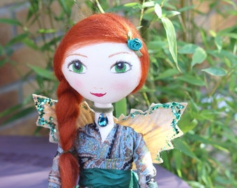 Emerald Flower Fairy Doll, Fairy Art Doll, Collectible Doll, Garden Fairy, Woodland Fairy