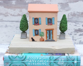 Wooden Mediterranean Villa, Miniature Wooden House, Wooden Ornament, Rustic Home Décor, Rustic House, Hand Painted