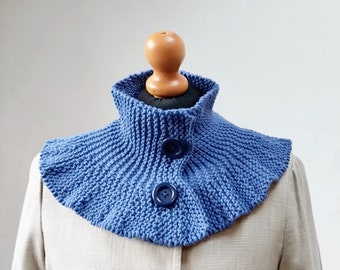 Blue knitted collar, Blue cowl, Blue neck warmer, Ruffle edge collar, ruffle edge scarf