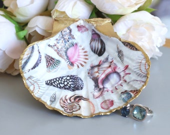 Scallop Shell Trinket Dish, Ring Dish, Jewellery Tray, Gold Shell Dish with Seashells Design, Gift for her