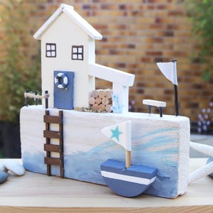 Driftwood Harbour Scene Ornament: Nautical Coastal Decor