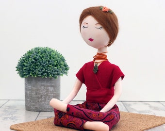 Fabric Doll, Yoga Doll, Yogini, Cloth Doll, Yoga Ornament, Lotus Position, Home Decor, Yoga Gift, Namaste