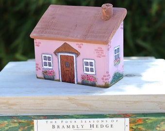 Bramble Cottage, Small Wooden House, Thatched Cottage, Wooden Cottage, Rustic Home Décor, Miniature House, Pink House