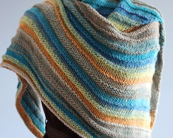 Knitted Shawl, Knitted scarf, Wool scarf, triangular scarf, Striped scarf,  Knitted wrap, Womens' Accessory