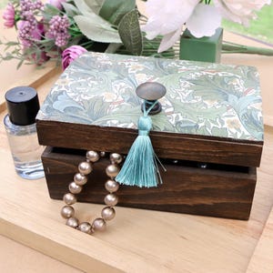 Wooden Storage box, Wooden Jewellery Box, William Morris, Desk Organiser, Jewellery Storage, Keepsake Box,