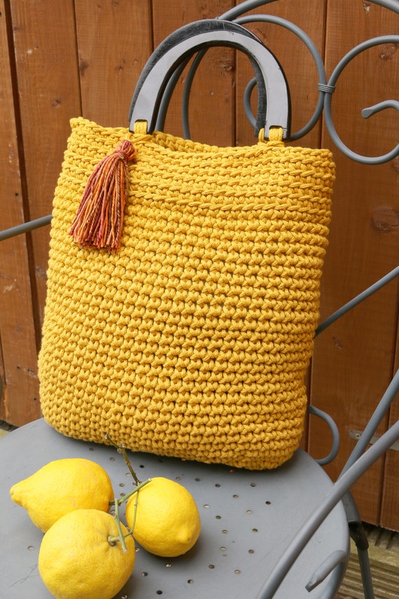 Mustard yellow crochet bag, Cotton tote bag, Eco friendly bag, Market Bag, Beach Bag