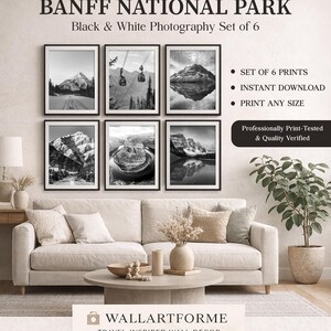 Ensemble de 6 oeuvres d'art murales élégantes de Banff - Moraine Lake, Bow Lake, Alberta Highway, Canmore, Horseshoe Bend - Photographies de nature Canada