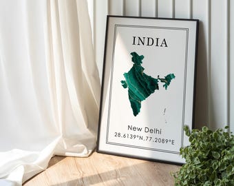 Póster digital con mapa de la India / Impresión artística de pared de Asia / Decoración geográfica para el hogar / Idea de regalo única