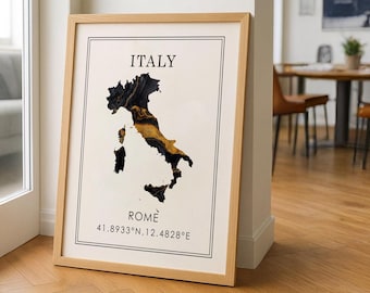 Póster digital del mapa de Italia / Europa / Impresión de arte mural / Decoración del hogar / Mapa geográfico / Regalo / Papel tapiz