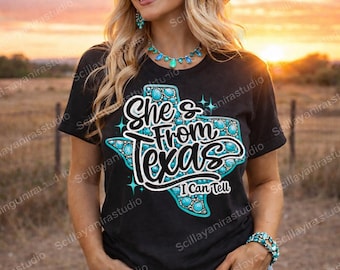 Sie kommt aus Texas PNG | Türkis Western Cowgirl Grafik Tee (Digital Download)