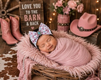 Western Baby Headwrap | Newborn Bow Headband | Floral Baby Headband | Cowgirl Baby Bow | Baby Girl Headwrap | Western Baby Shower Gift