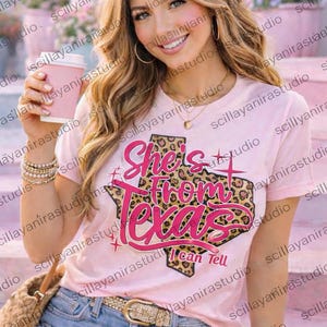 She’s From Texas PNG | Leopard Shirt Design | Hot Pink Western PNG | Digital Download image 3