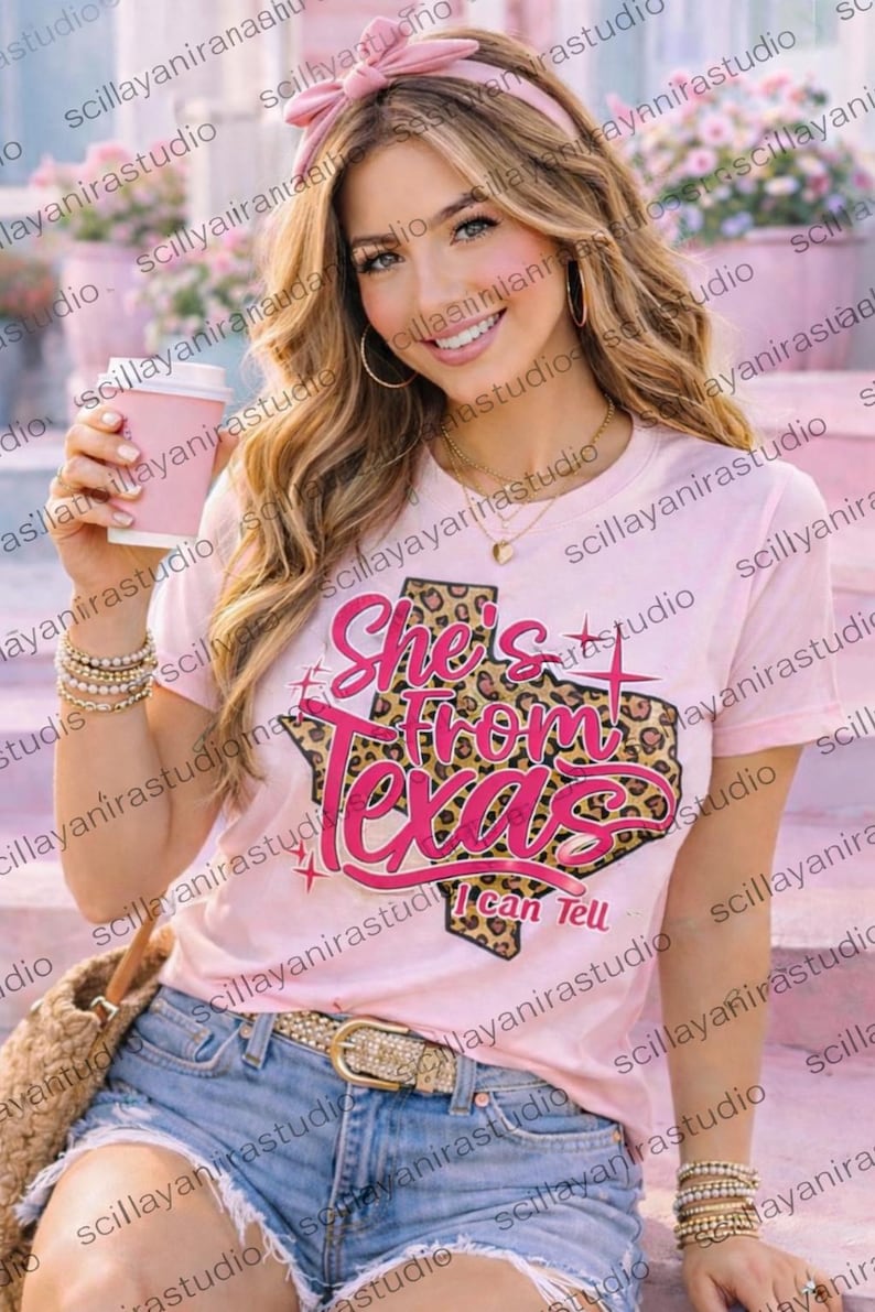 She’s From Texas PNG | Leopard Shirt Design | Hot Pink Western PNG | Digital Download image 3