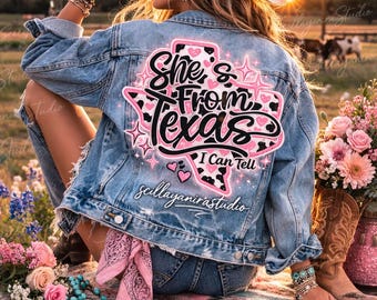 She’s From Texas PNG • Cow Print Design • Western Pink Cowhide Shirt Design •