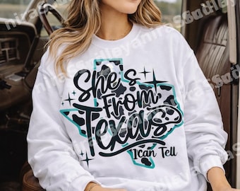 Teal Rindertexas PNG | Western-Shirt Design (Digitaler Download)