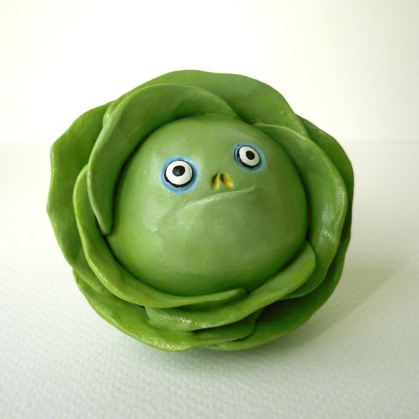 Polymer Clay Vegetable Sculpture - Funny Cabbage Decor - Custom Cabbage Figurine - Halloween Decor - Fake Food Decor - Veggie Figurine